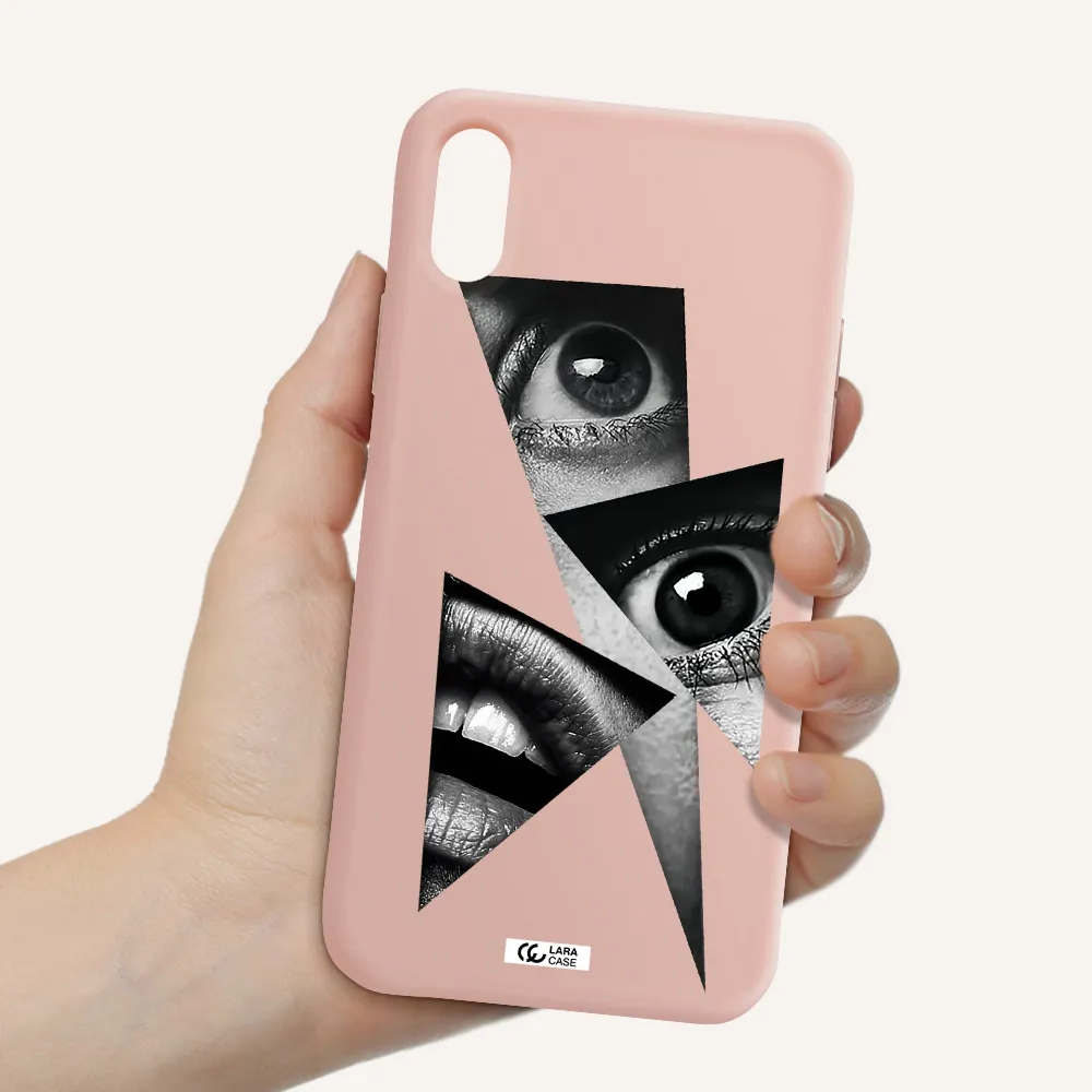 a close-up of a woman's eyes and lips Apple iPhone X Silicone pastel pink Case