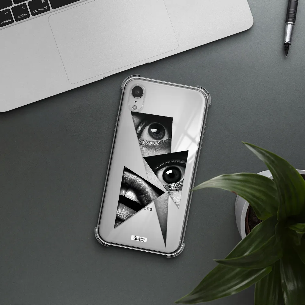 a close-up of a woman's eyes and lips Apple iPhone XR Clear PC Case