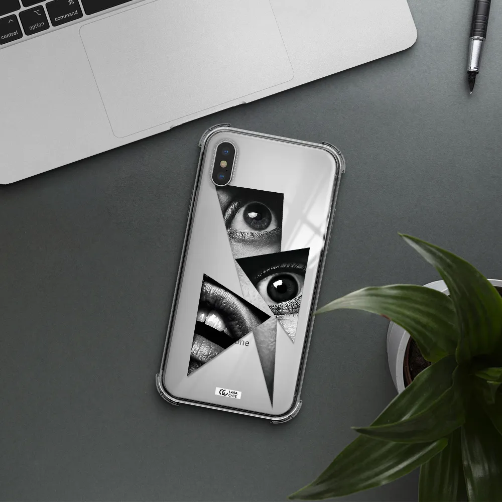 a close-up of a woman's eyes and lips Apple iPhone XS Clear PC Case