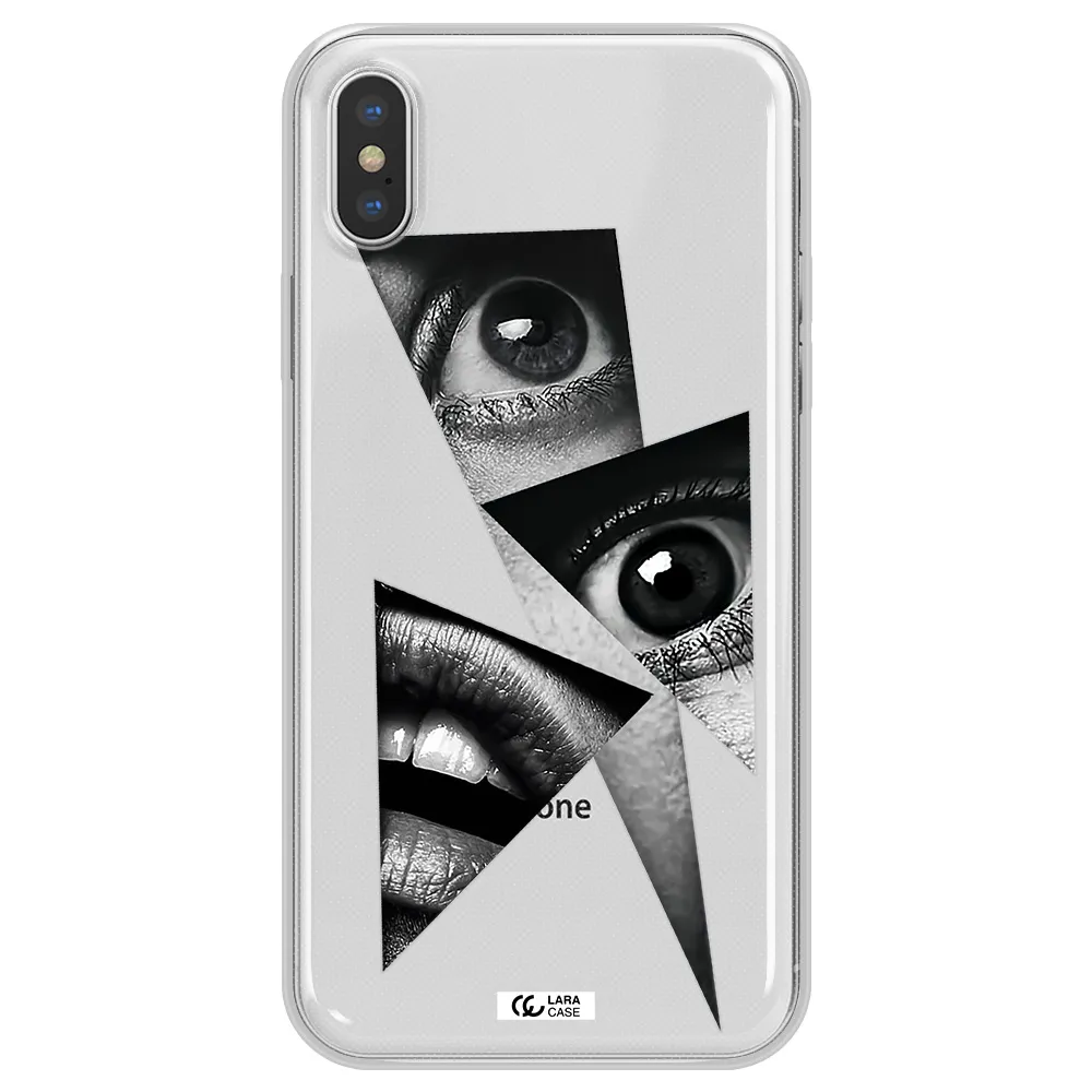 a close-up of a woman's eyes and lips Apple iPhone XS Clear TPU Case