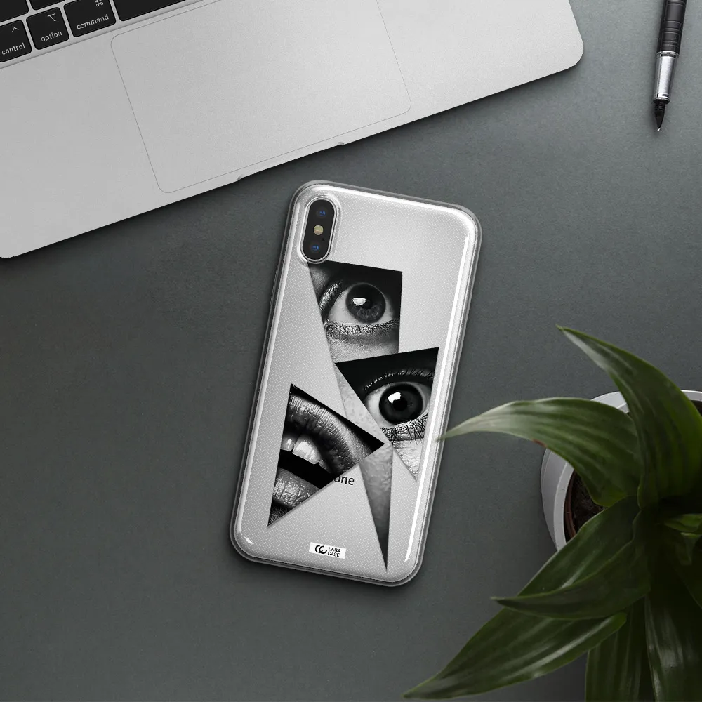 a close-up of a woman's eyes and lips Apple iPhone XS Clear TPU Case