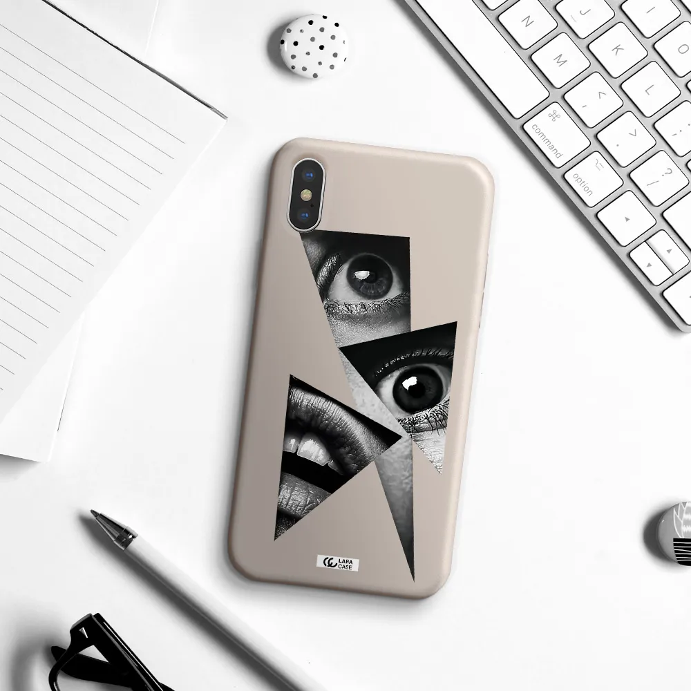 a close-up of a woman's eyes and lips Apple iPhone XS Silicone Stone Case