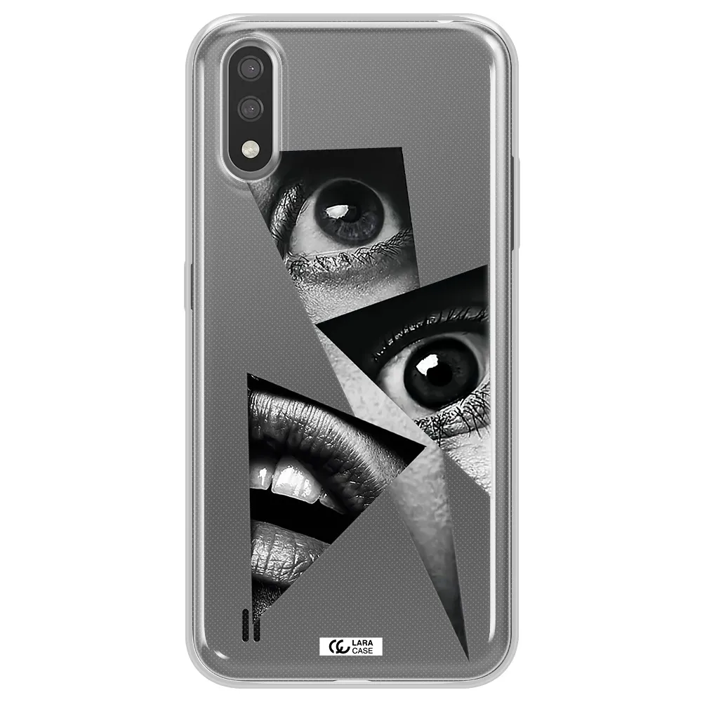 a close-up of a woman's eyes and lips Samsung A01 Clear TPU Case