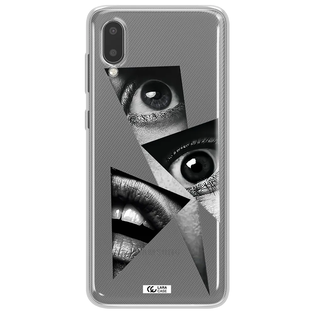 a close-up of a woman's eyes and lips Samsung A02 Clear TPU Case