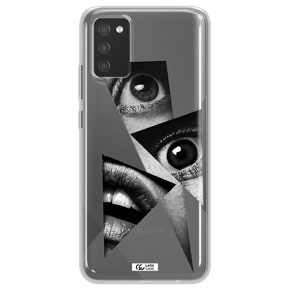 a close-up of a woman's eyes and lips Samsung A02S Clear TPU Case