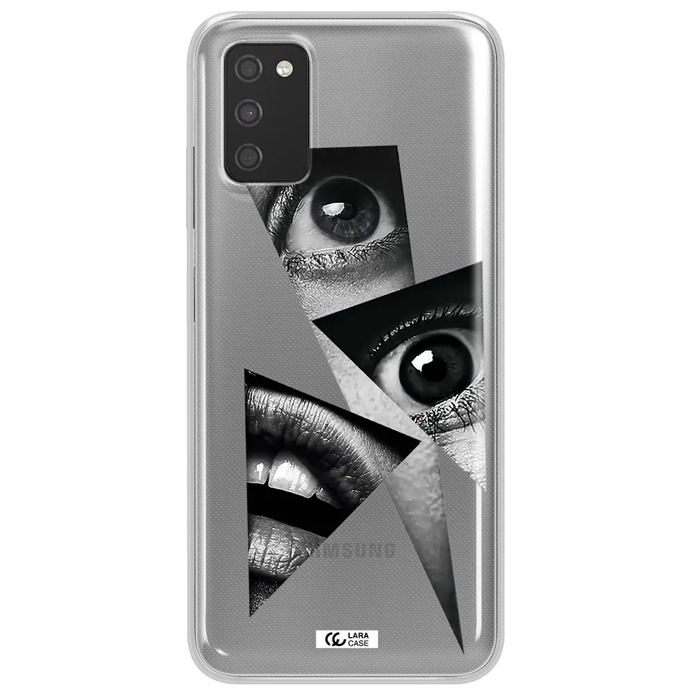a close-up of a woman's eyes and lips Samsung A03S Clear TPU Case
