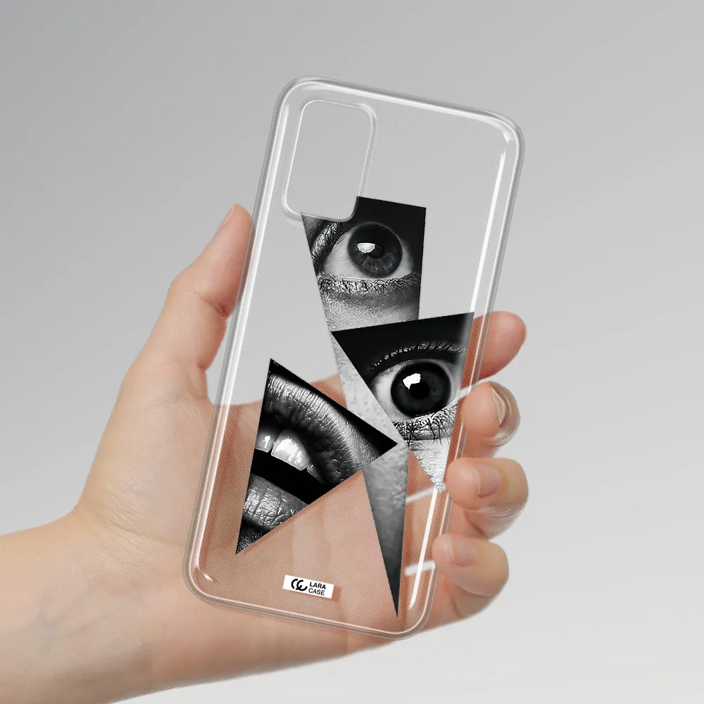 a close-up of a woman's eyes and lips Samsung A03S Clear TPU Case