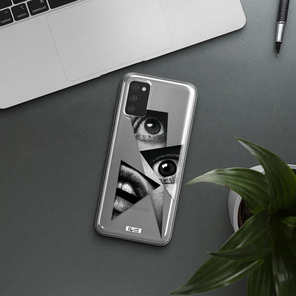 a close-up of a woman's eyes and lips Samsung A03S Clear TPU Case