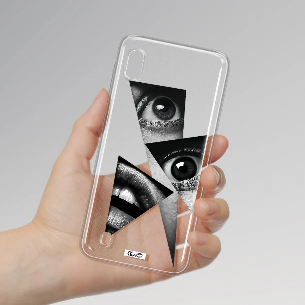 a close-up of a woman's eyes and lips Samsung A10 Clear TPU Case