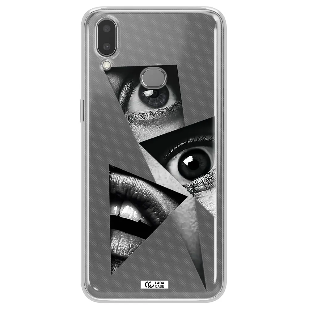 a close-up of a woman's eyes and lips Samsung A10S Clear TPU Case