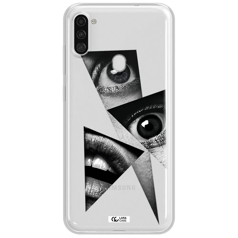 a close-up of a woman's eyes and lips Samsung A11 Clear TPU Case