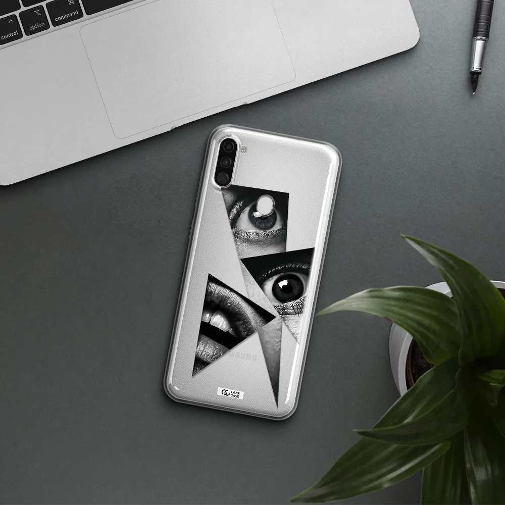 a close-up of a woman's eyes and lips Samsung A11 Clear TPU Case