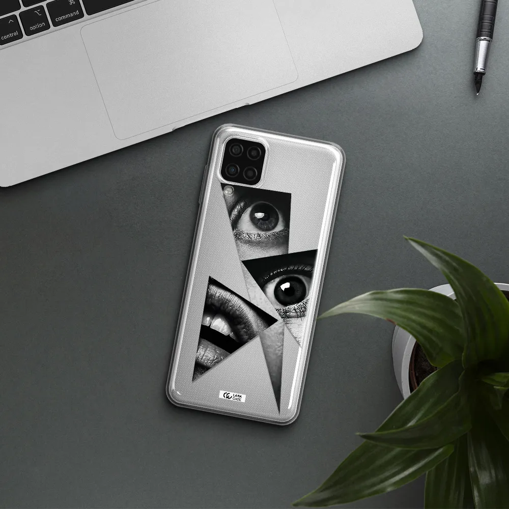 a close-up of a woman's eyes and lips Samsung A12 4g Clear TPU Case