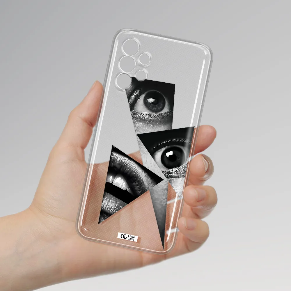 a close-up of a woman's eyes and lips Samsung A13 Clear TPU Case