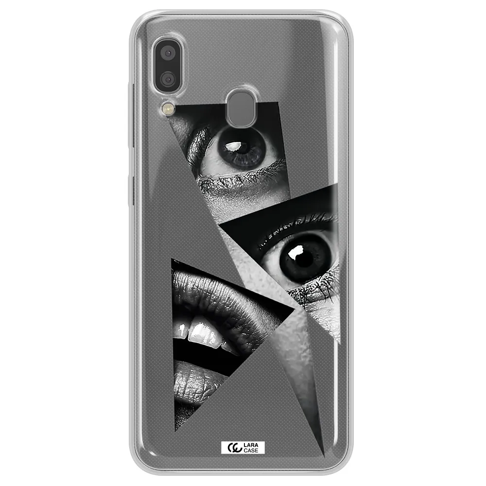 a close-up of a woman's eyes and lips Samsung A20 Clear TPU Case