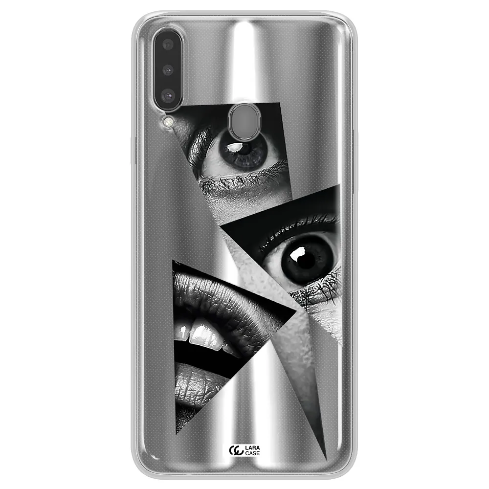 a close-up of a woman's eyes and lips Samsung A20S Clear TPU Case