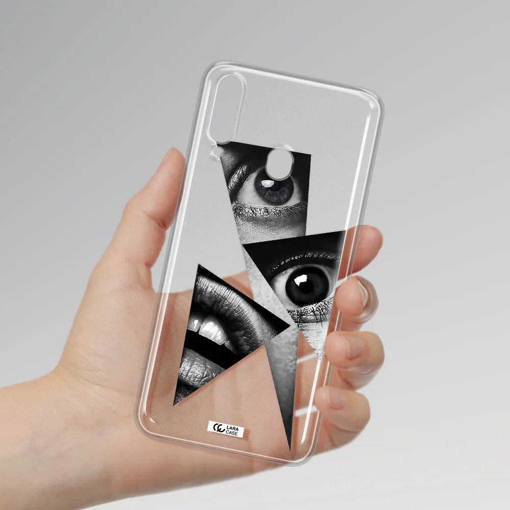 a close-up of a woman's eyes and lips Samsung A20S Clear TPU Case