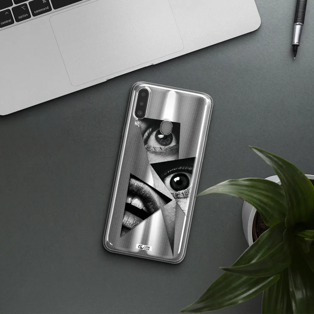 a close-up of a woman's eyes and lips Samsung A20S Clear TPU Case