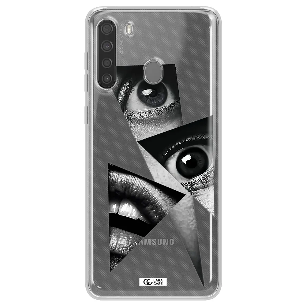 a close-up of a woman's eyes and lips Samsung A21 Clear TPU Case