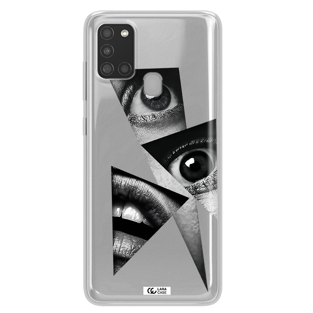 a close-up of a woman's eyes and lips Samsung A21S Clear TPU Case