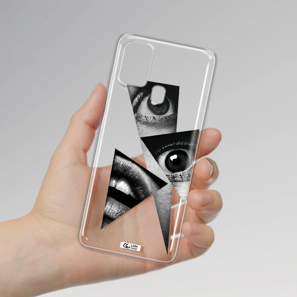 a close-up of a woman's eyes and lips Samsung A21S Clear TPU Case