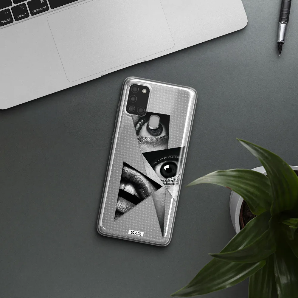 a close-up of a woman's eyes and lips Samsung A21S Clear TPU Case