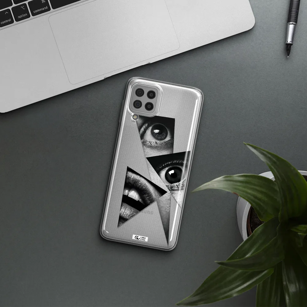 a close-up of a woman's eyes and lips Samsung A22 4g Clear TPU Case