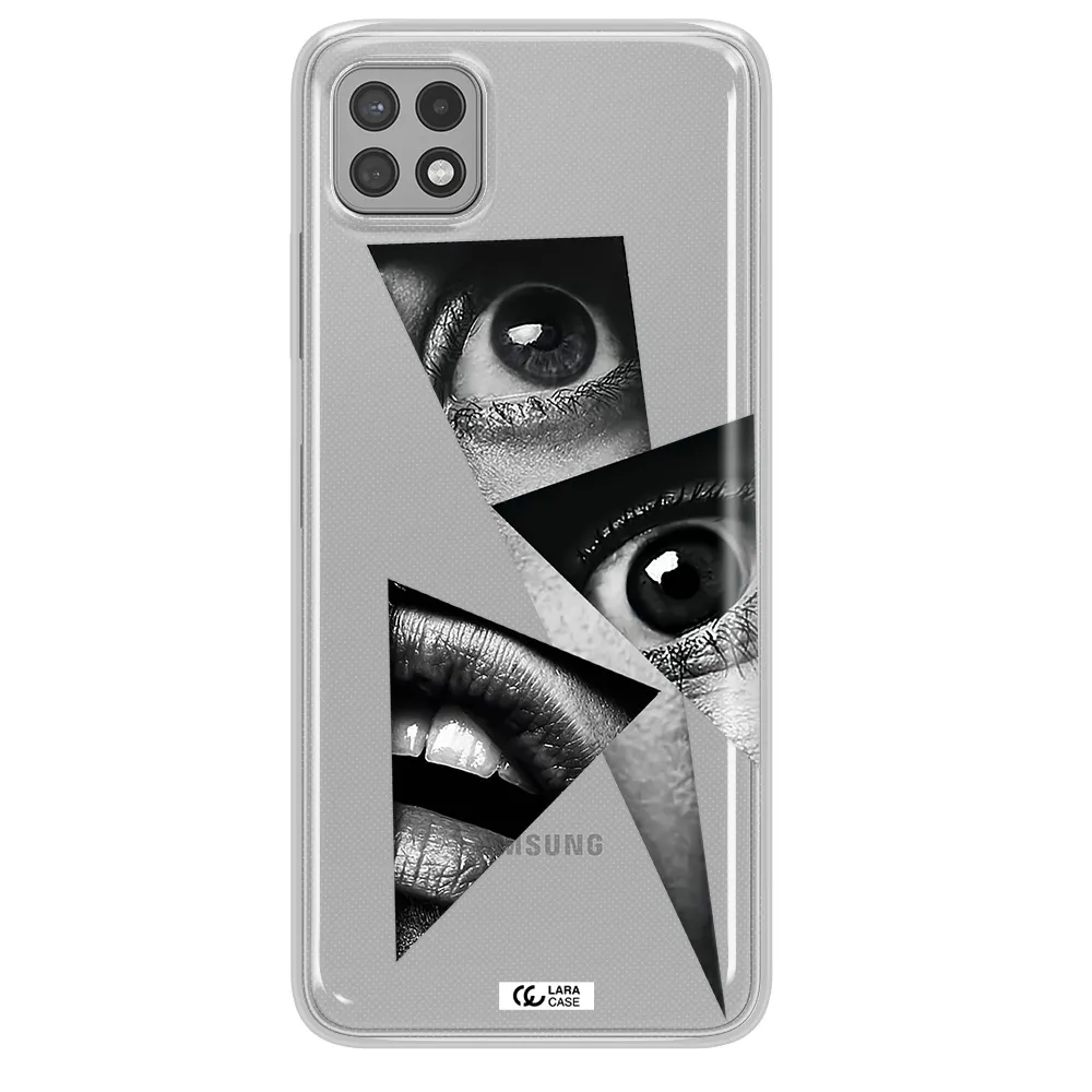 a close-up of a woman's eyes and lips Samsung A22 5g Clear TPU Case