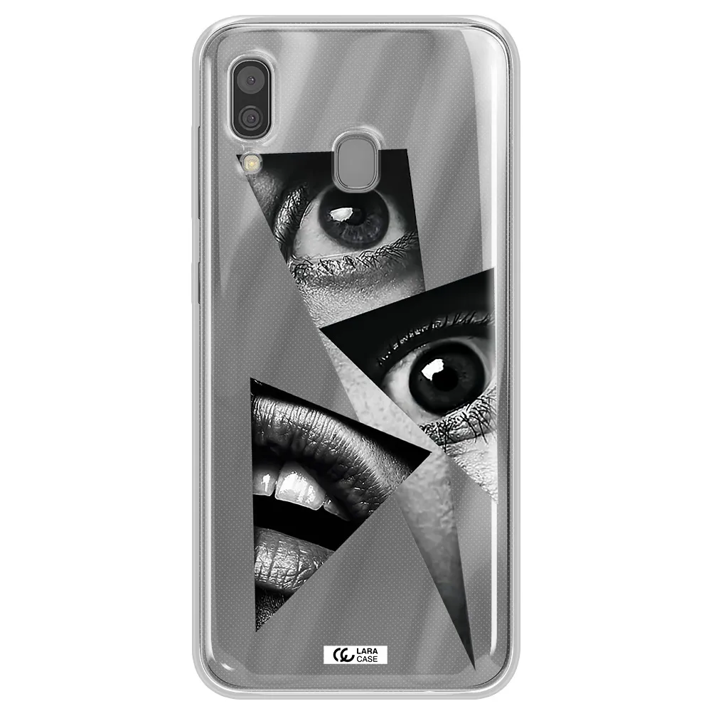 a close-up of a woman's eyes and lips Samsung A30 Clear TPU Case