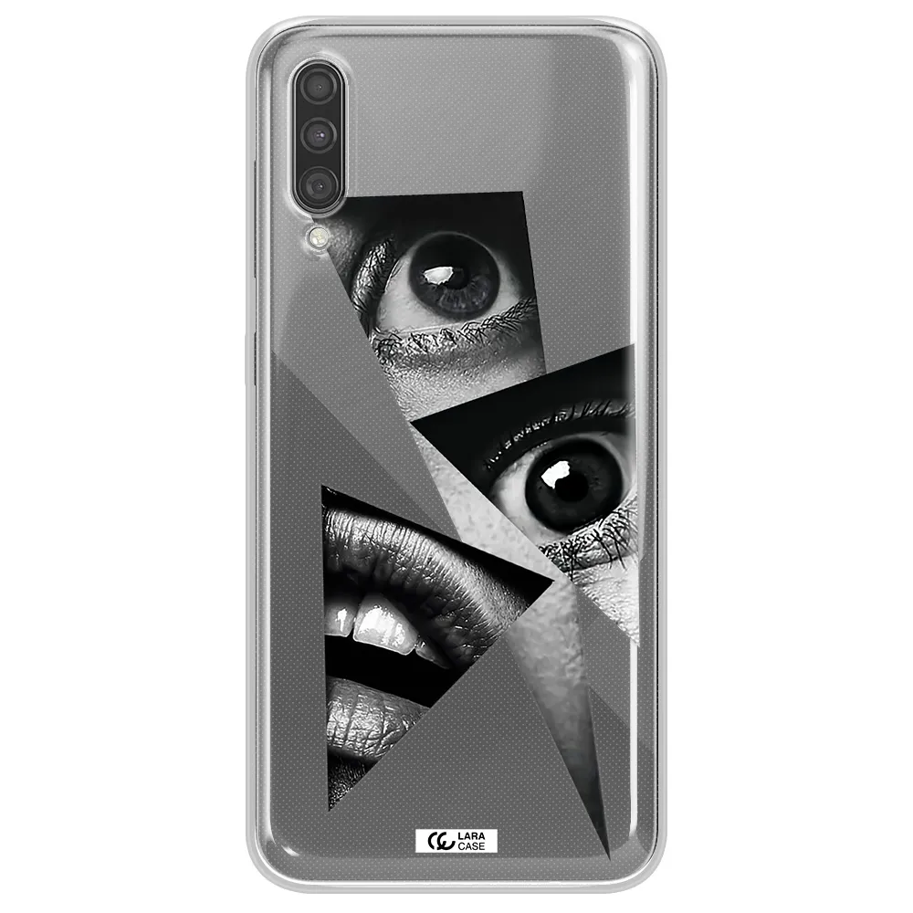 a close-up of a woman's eyes and lips Samsung A30S Clear TPU Case