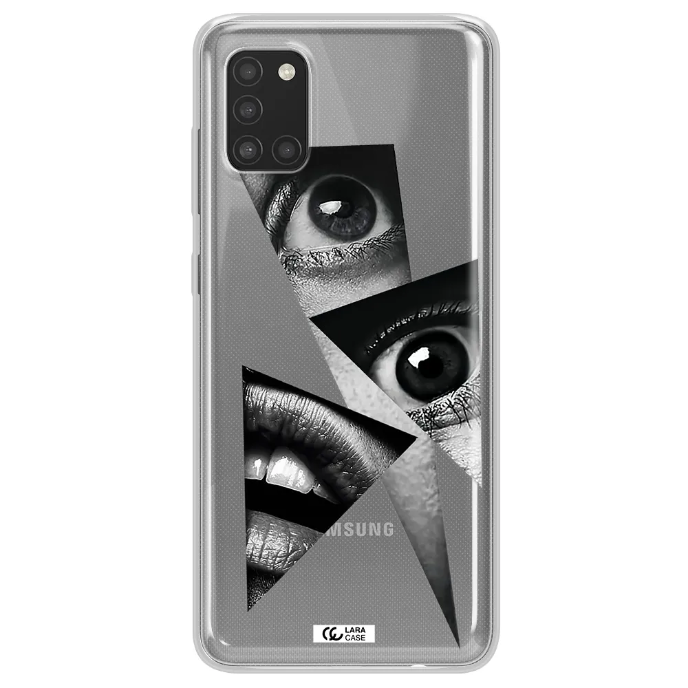 a close-up of a woman's eyes and lips Samsung A31 Clear TPU Case