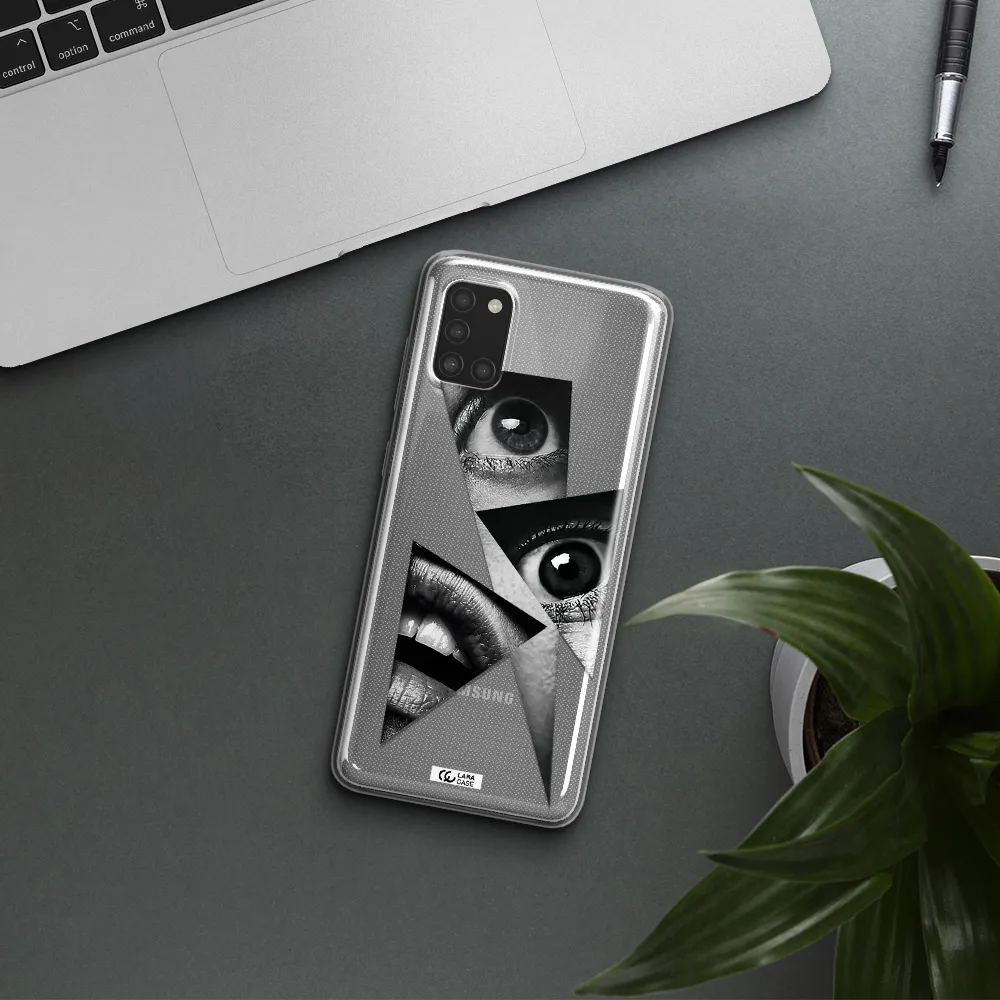 a close-up of a woman's eyes and lips Samsung A31 Clear TPU Case