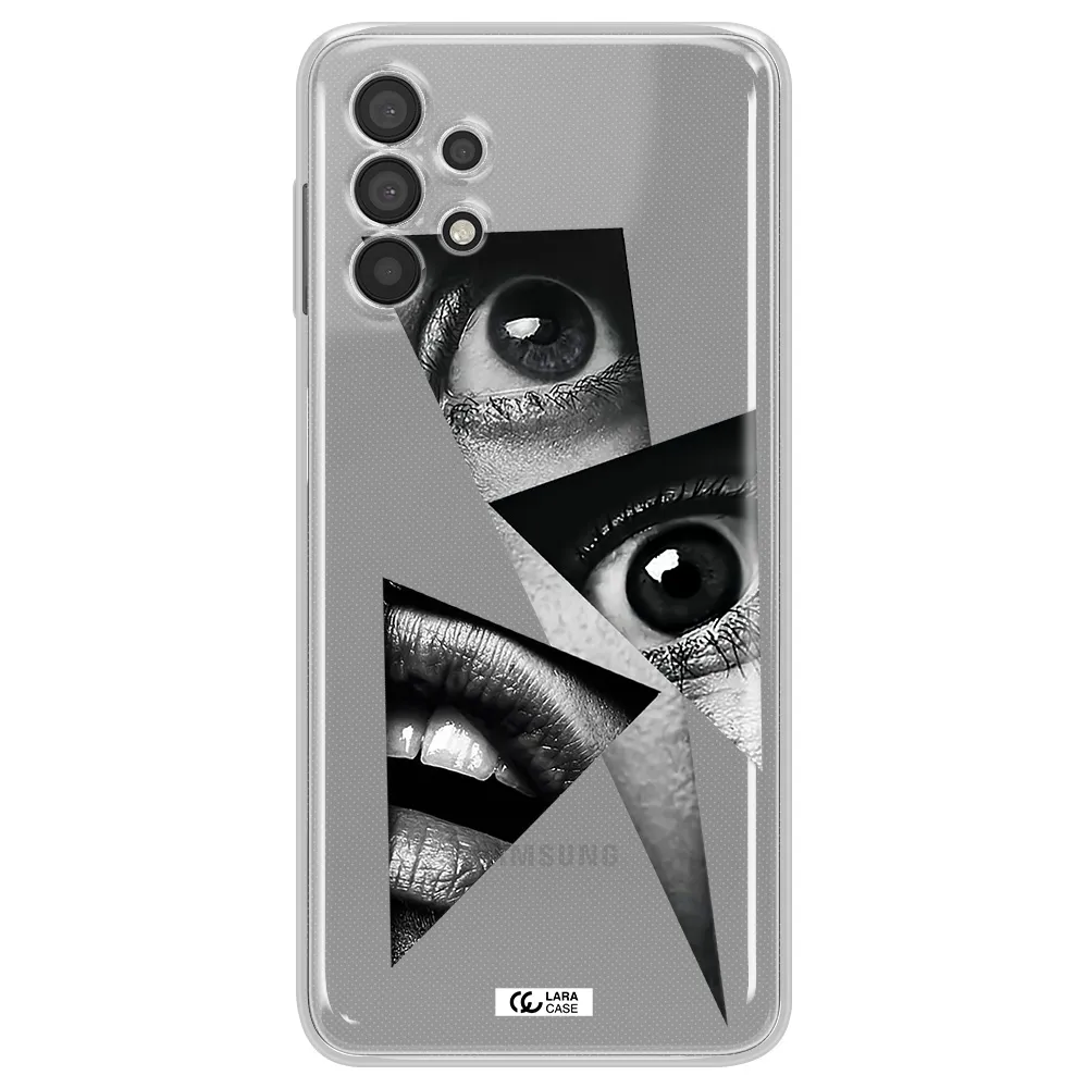 a close-up of a woman's eyes and lips Samsung A32 Clear TPU Case