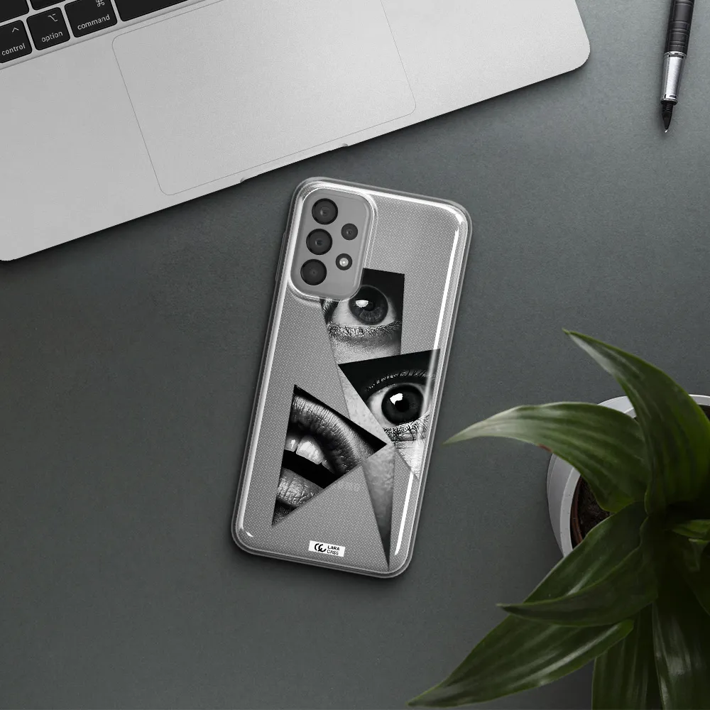 a close-up of a woman's eyes and lips Samsung A33 Clear TPU Case