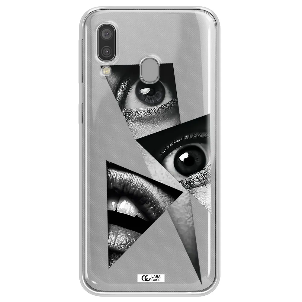 a close-up of a woman's eyes and lips Samsung A40 Clear TPU Case
