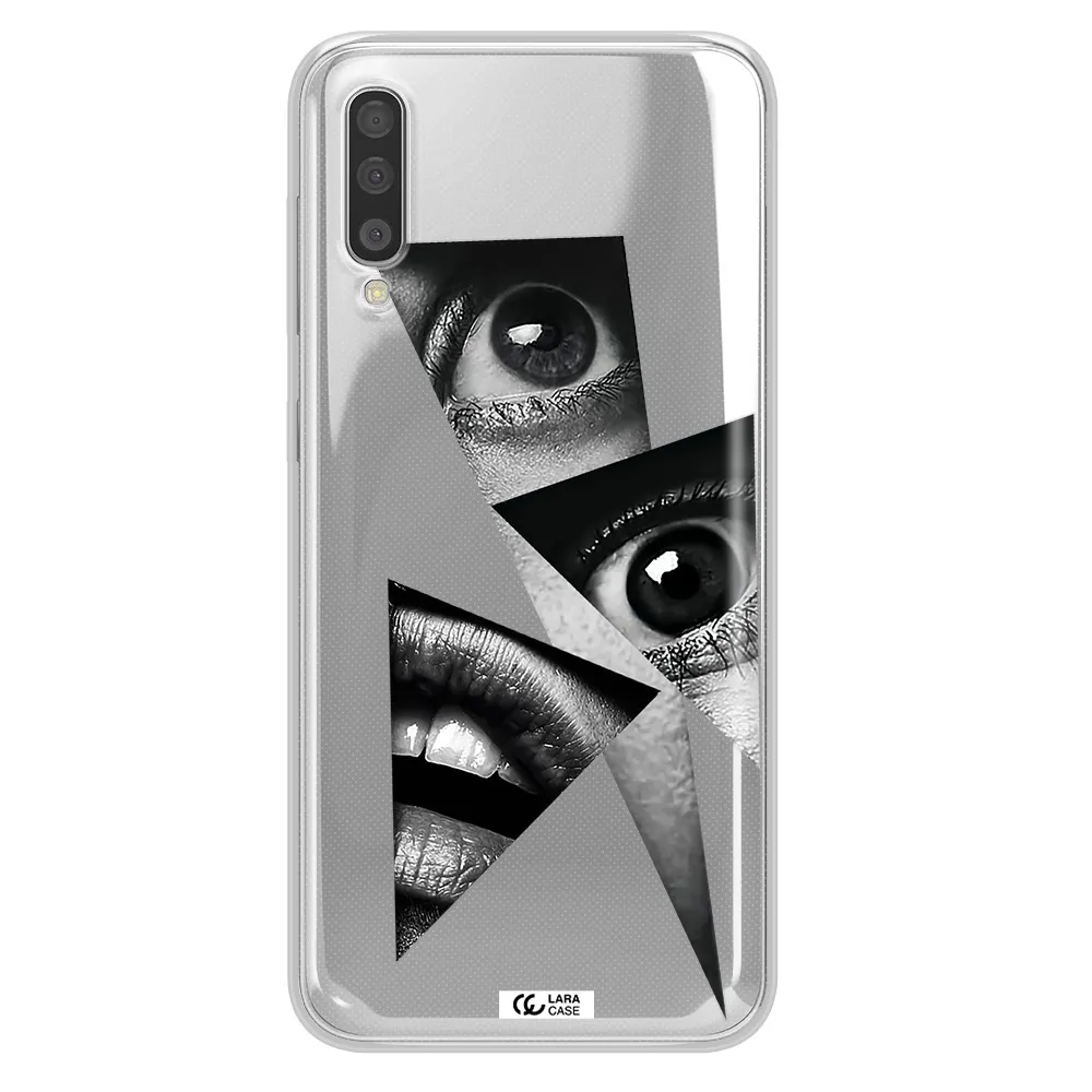 a close-up of a woman's eyes and lips Samsung A50 Clear TPU Case