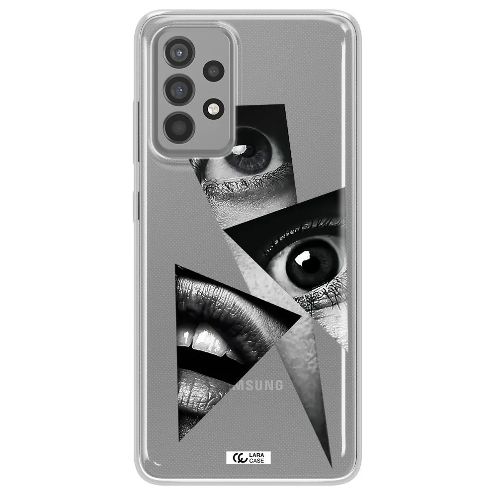 a close-up of a woman's eyes and lips Samsung A52 Clear TPU Case