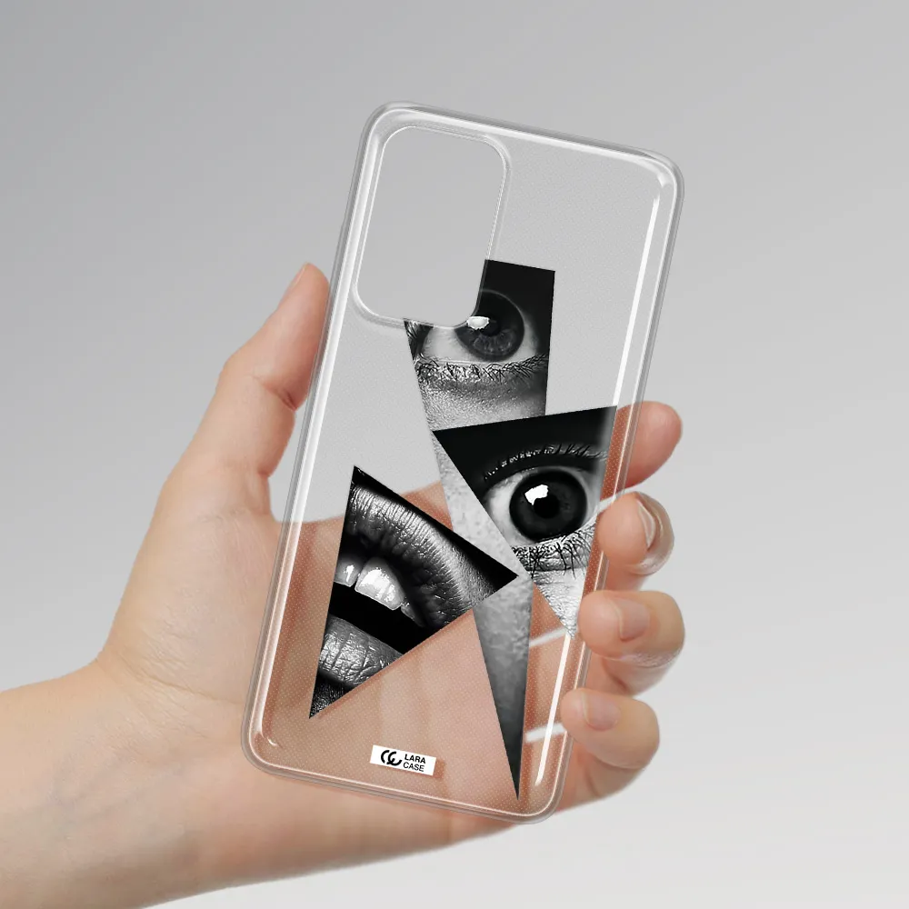 a close-up of a woman's eyes and lips Samsung A52 Clear TPU Case