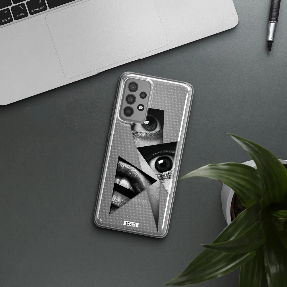 a close-up of a woman's eyes and lips Samsung A52 Clear TPU Case