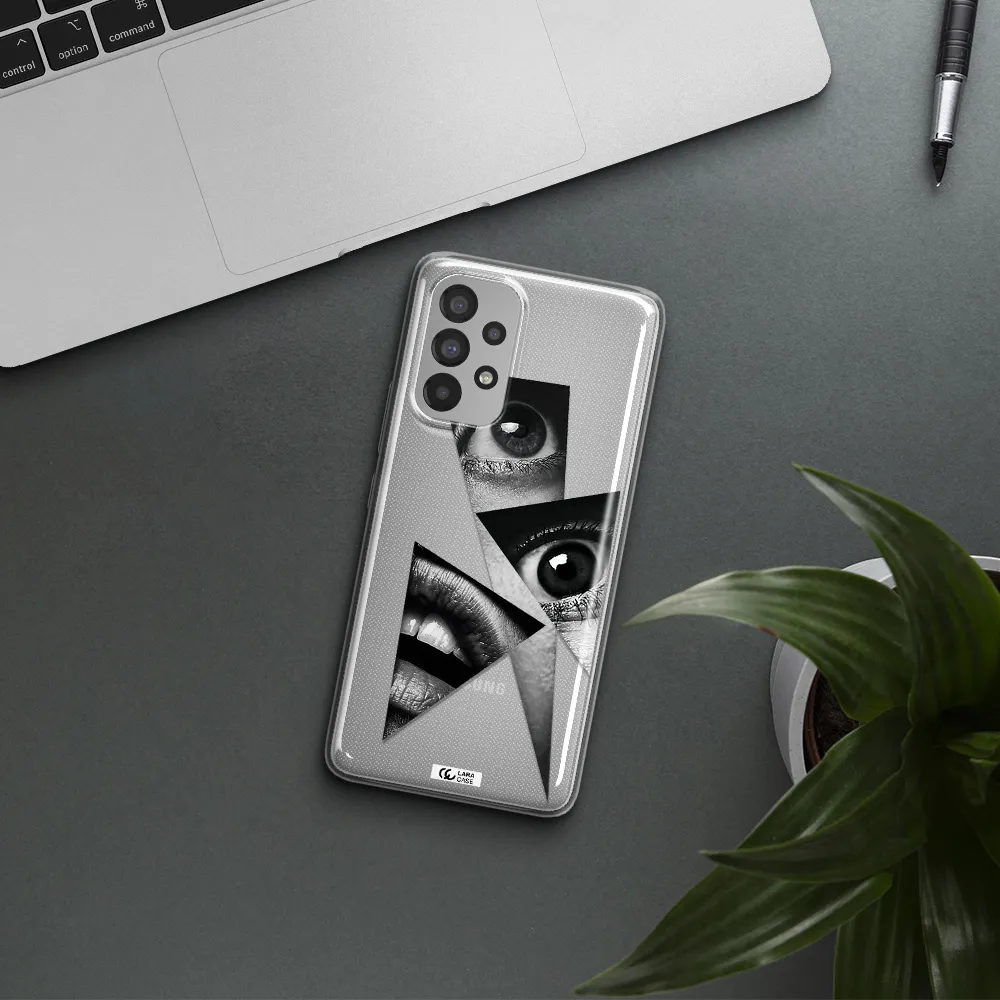a close-up of a woman's eyes and lips Samsung A53 Clear TPU Case