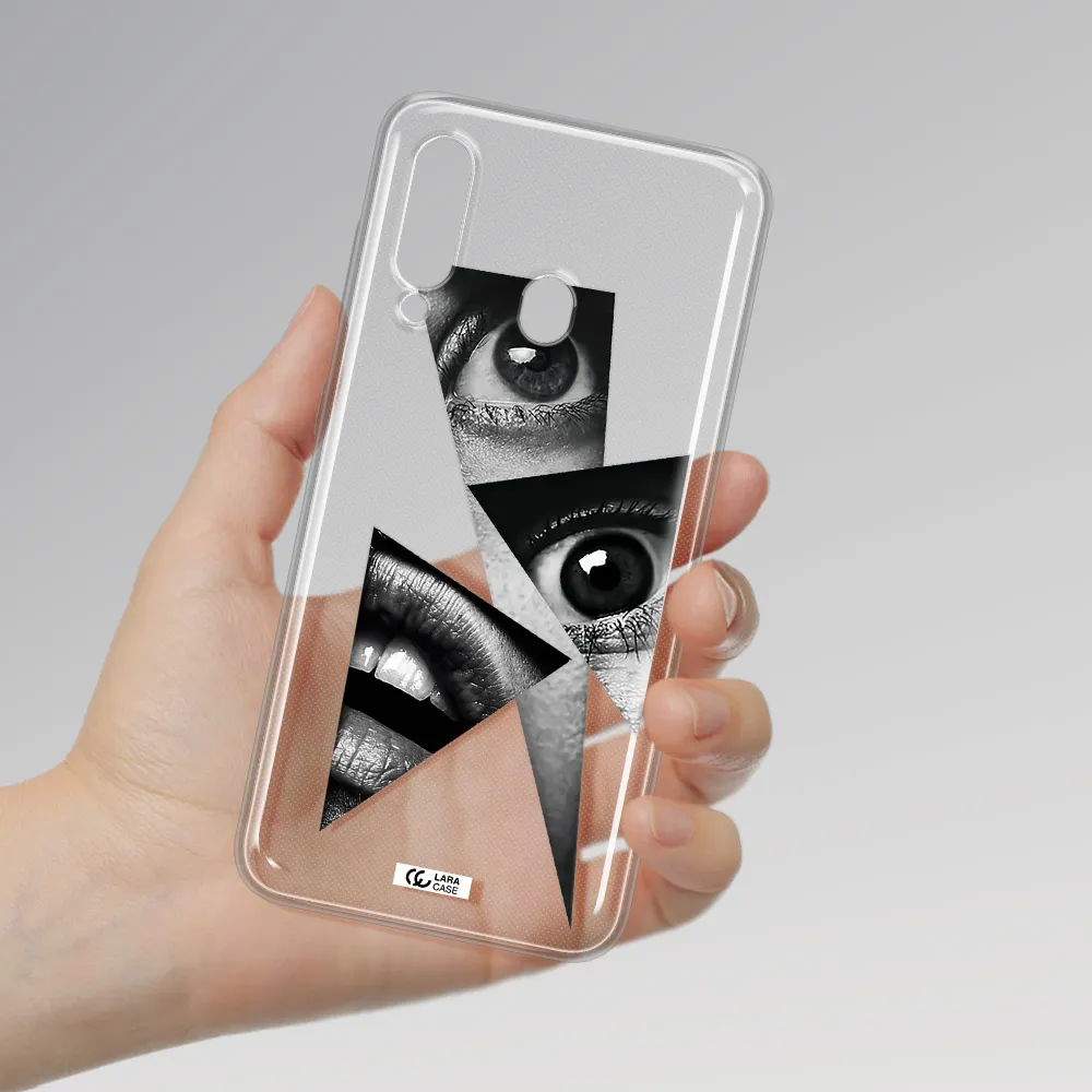 a close-up of a woman's eyes and lips Samsung A60 Clear TPU Case