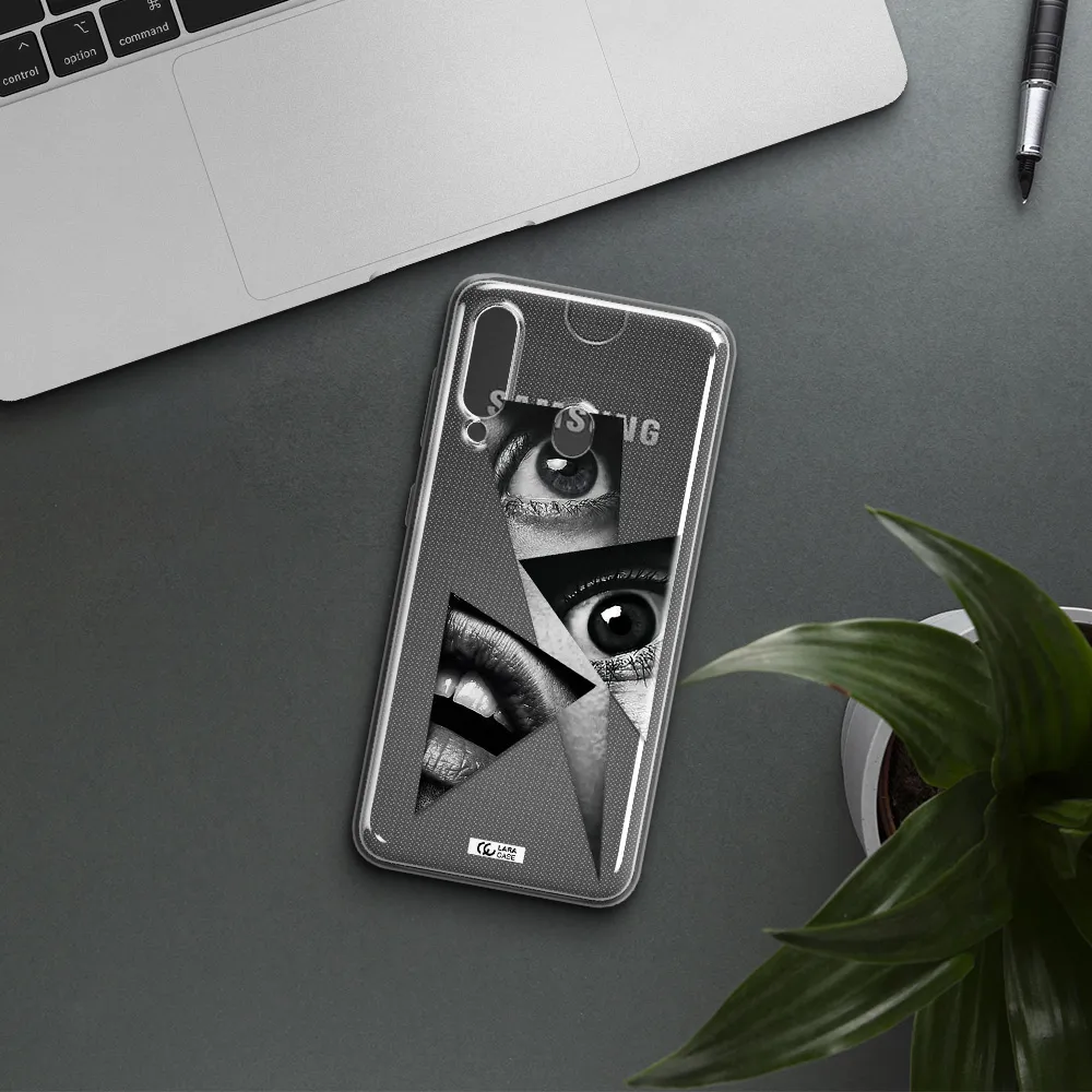 a close-up of a woman's eyes and lips Samsung A60 Clear TPU Case