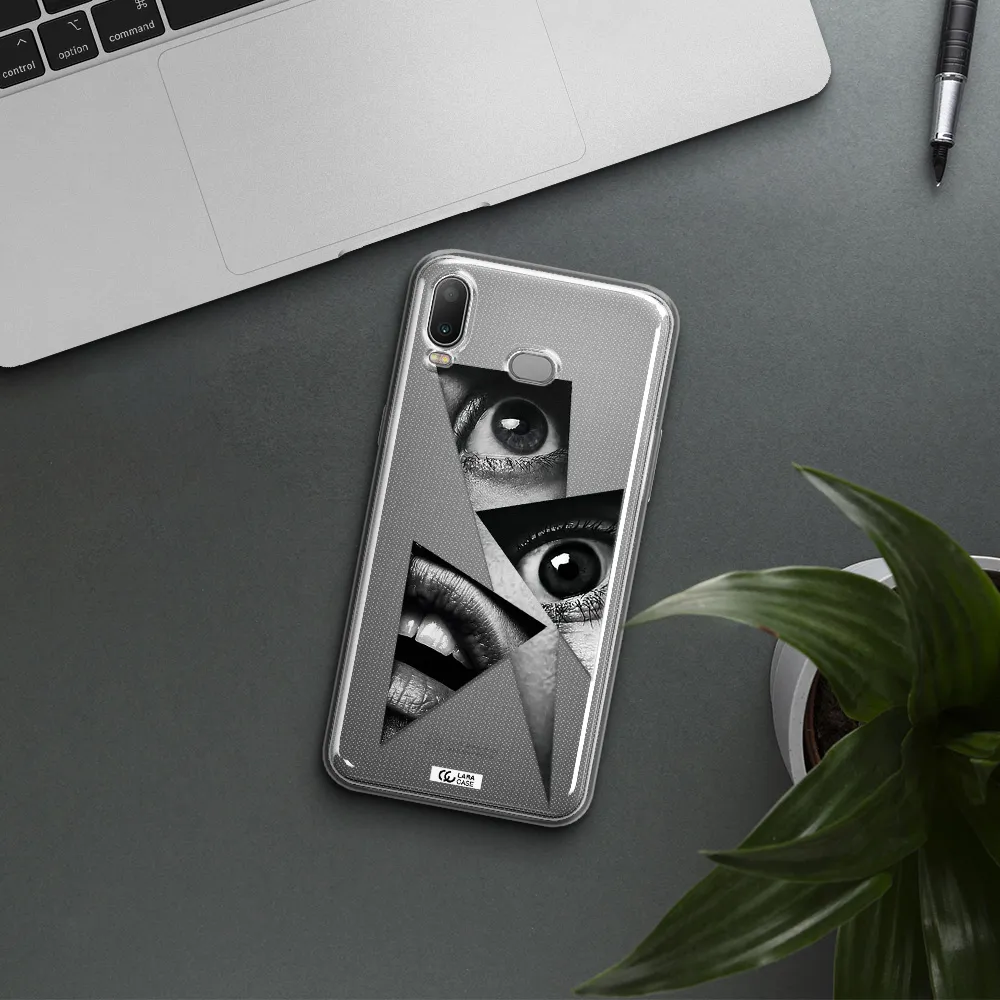 a close-up of a woman's eyes and lips Samsung A6S Clear TPU Case