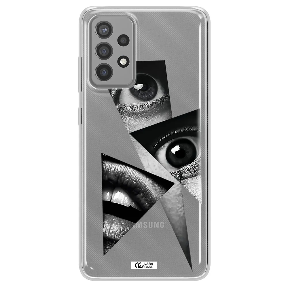 a close-up of a woman's eyes and lips Samsung A72 Clear TPU Case