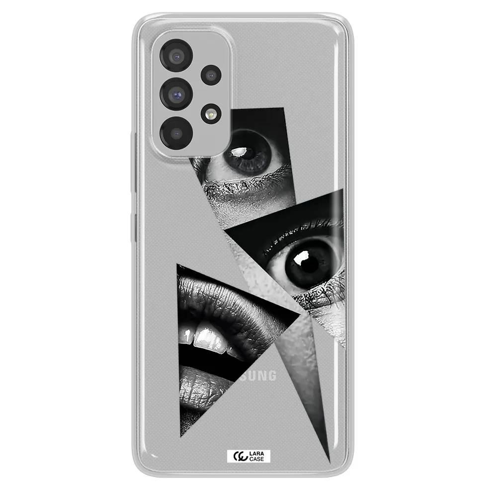 a close-up of a woman's eyes and lips Samsung A73 Clear TPU Case