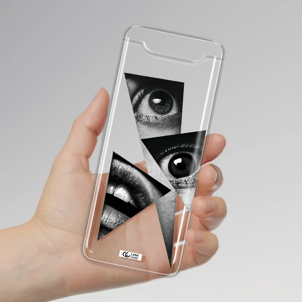 a close-up of a woman's eyes and lips Samsung A80 Clear TPU Case