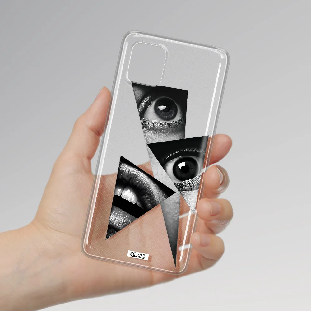 a close-up of a woman's eyes and lips Samsung A81 Clear TPU Case