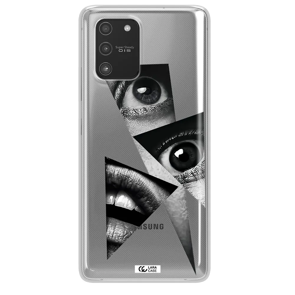 a close-up of a woman's eyes and lips Samsung A91 Clear TPU Case