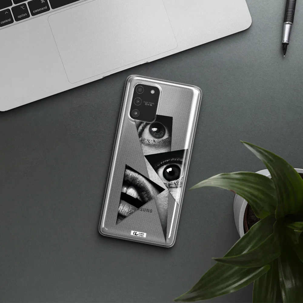 a close-up of a woman's eyes and lips Samsung A91 Clear TPU Case