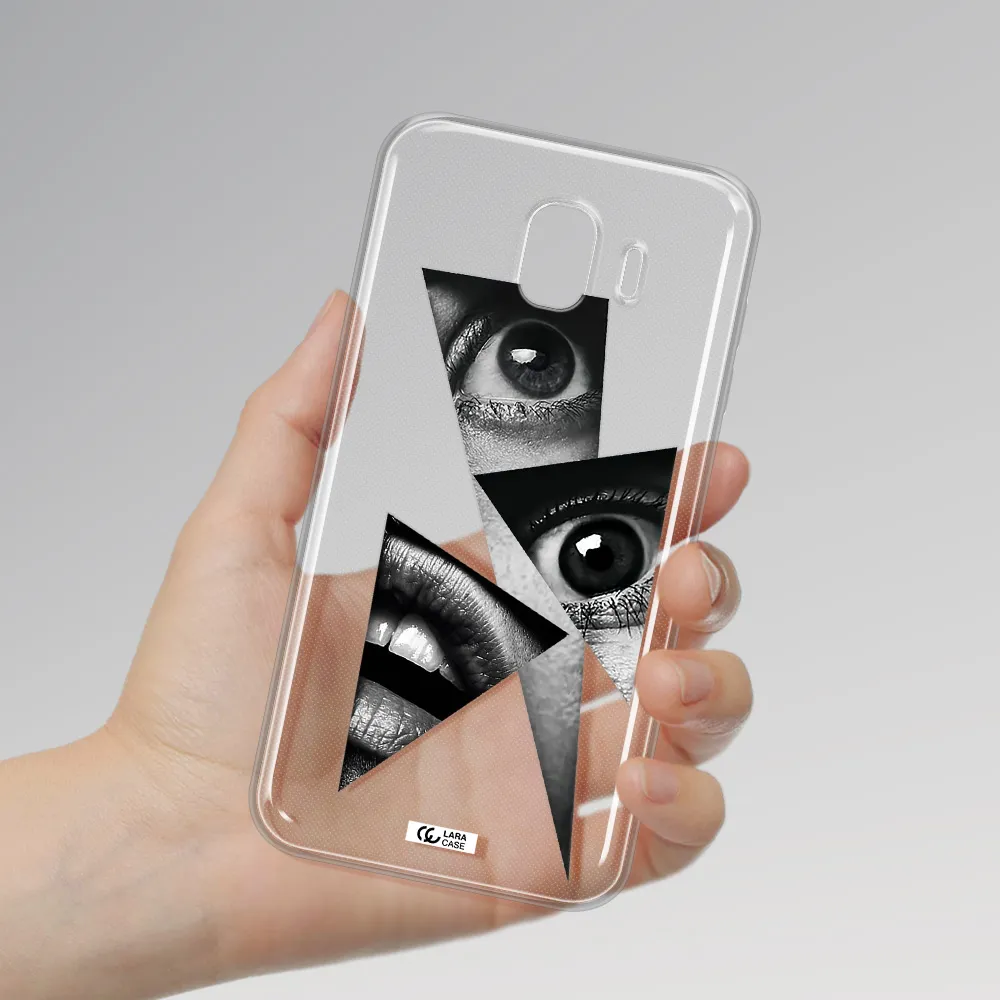 a close-up of a woman's eyes and lips Samsung J4 Clear TPU Case